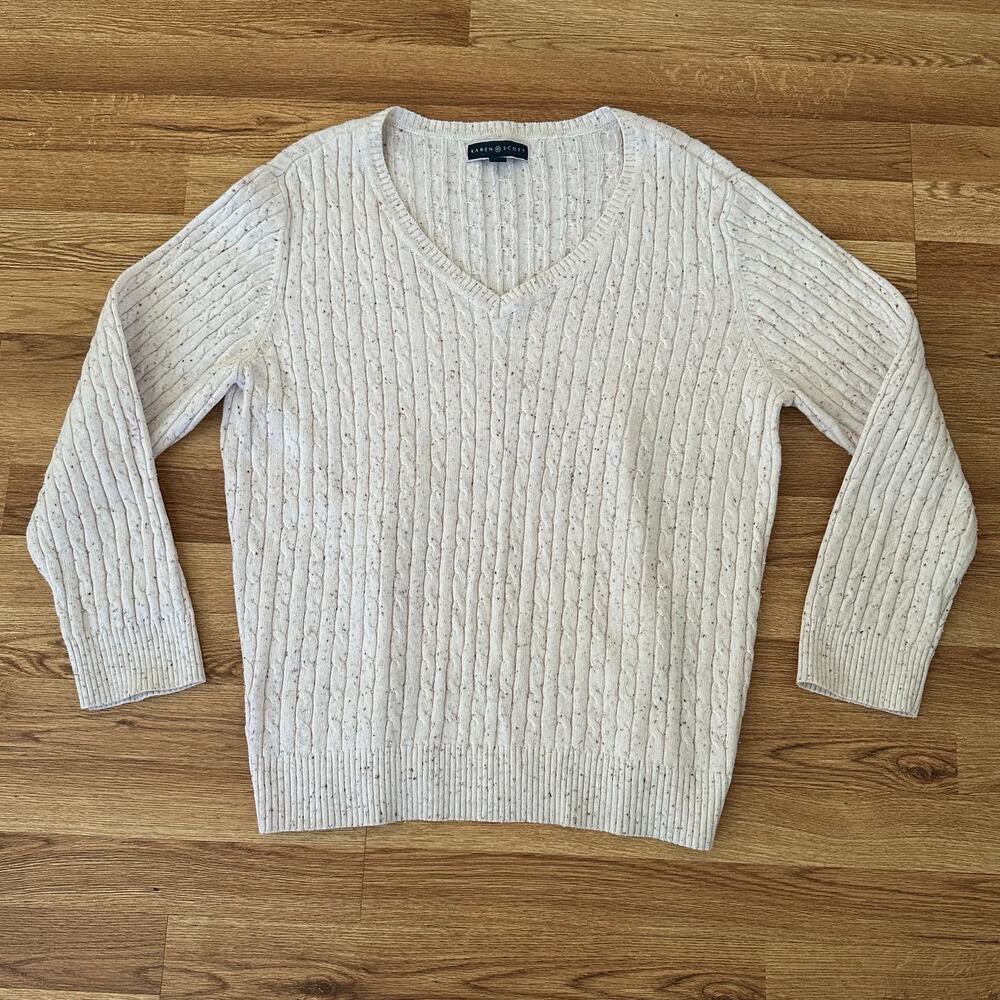 Karen Scott Women’s V-Neck Multicolored White Long Sleeves Sweater Size XXL